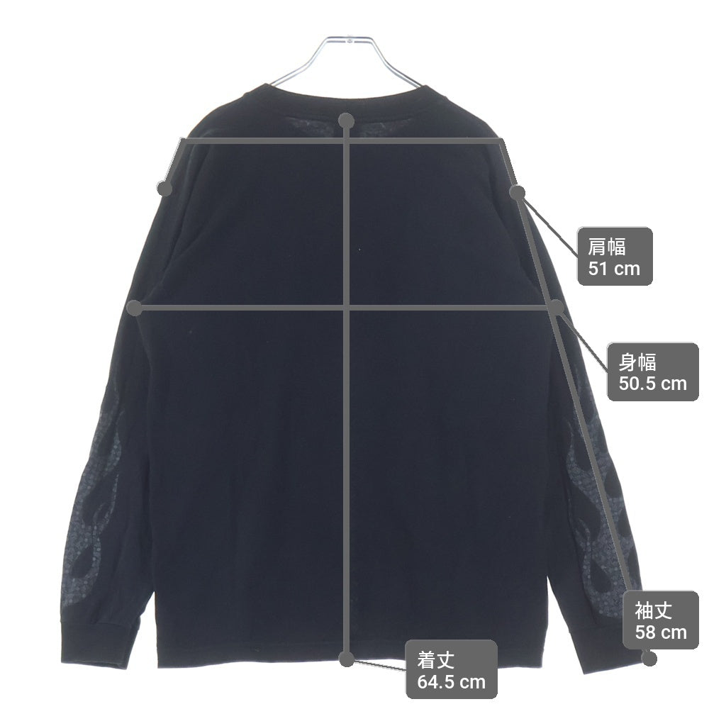 CHROME HEARTS(クロムハーツ) OLD CH T-SHIRT アームCHプラスファイヤーパターン ロゴプリント クルーネック 長袖Tシャツ カットソー ブラック