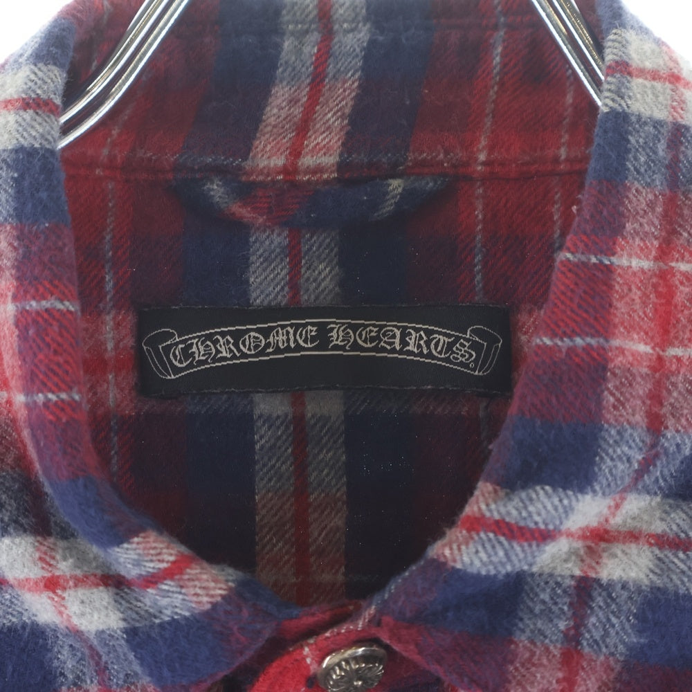 CHROME HEARTS(クロムハーツ) OLD LOOSEENDS ルーズエンド クロスパッチ フローラルボタン チェック柄 長袖シャツ レッド