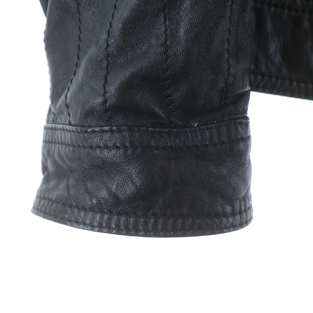 DOLCE & GABBANA(ドルチェアンドガッバーナ) ラムスキン ネックストラップ シングルライダース レザージャケット ブラック G9E57L