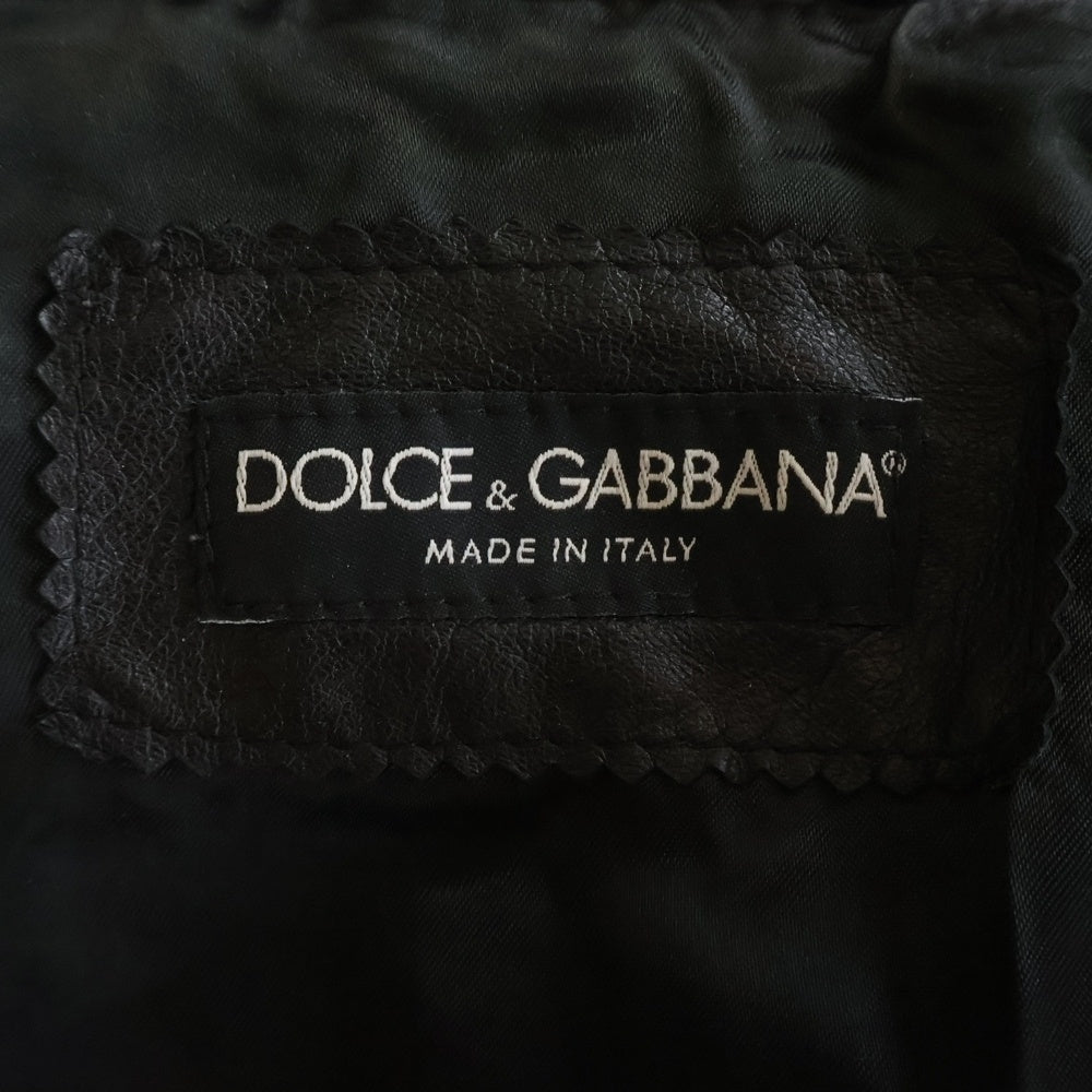 DOLCE & GABBANA(ドルチェアンドガッバーナ) ラムスキン ネックストラップ シングルライダース レザージャケット ブラック G9E57L