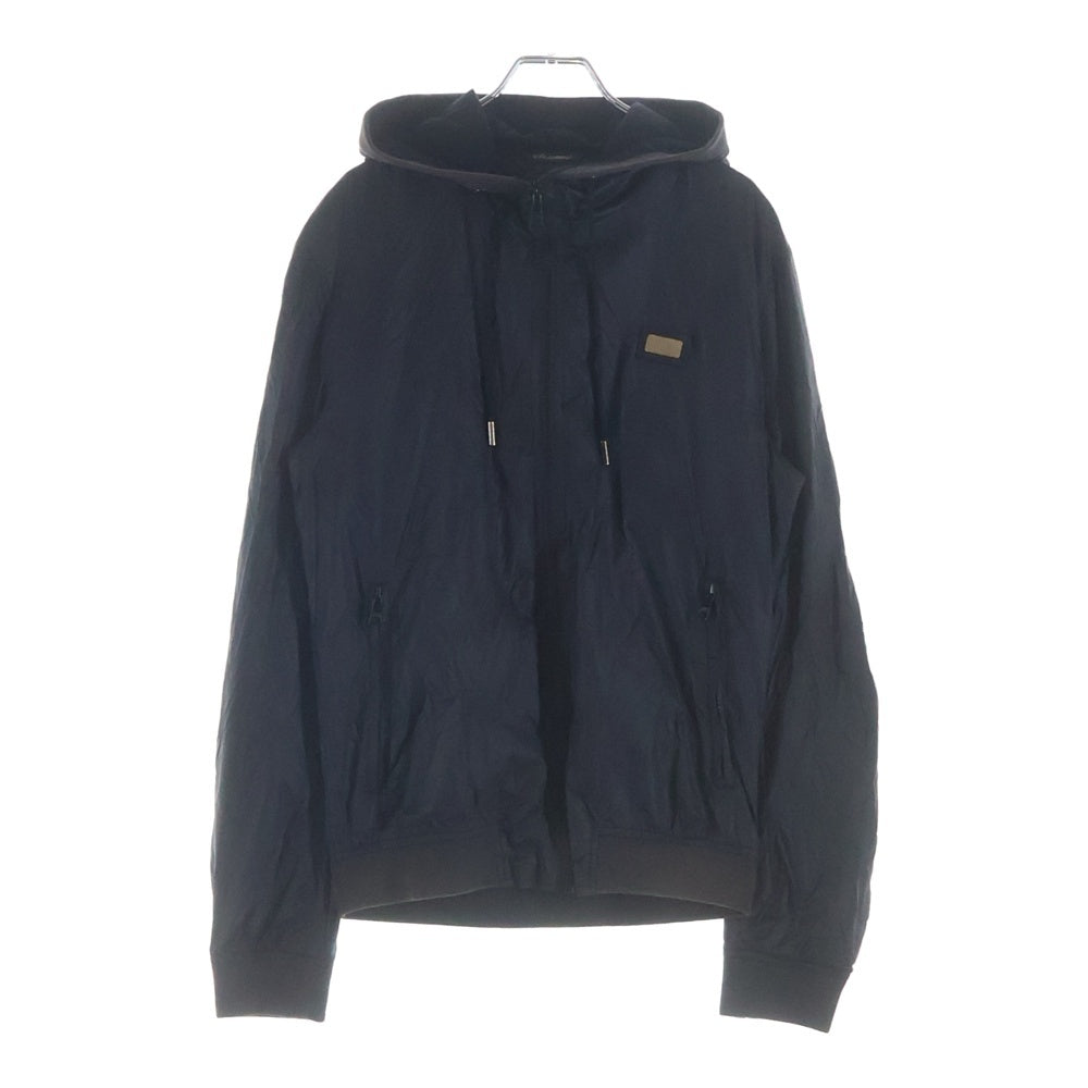 DOLCE & GABBANA(ドルチェアンドガッバーナ) ロゴプレート ナイロン ジップアップフーデッドジャケット パーカー ブラック G9N37T