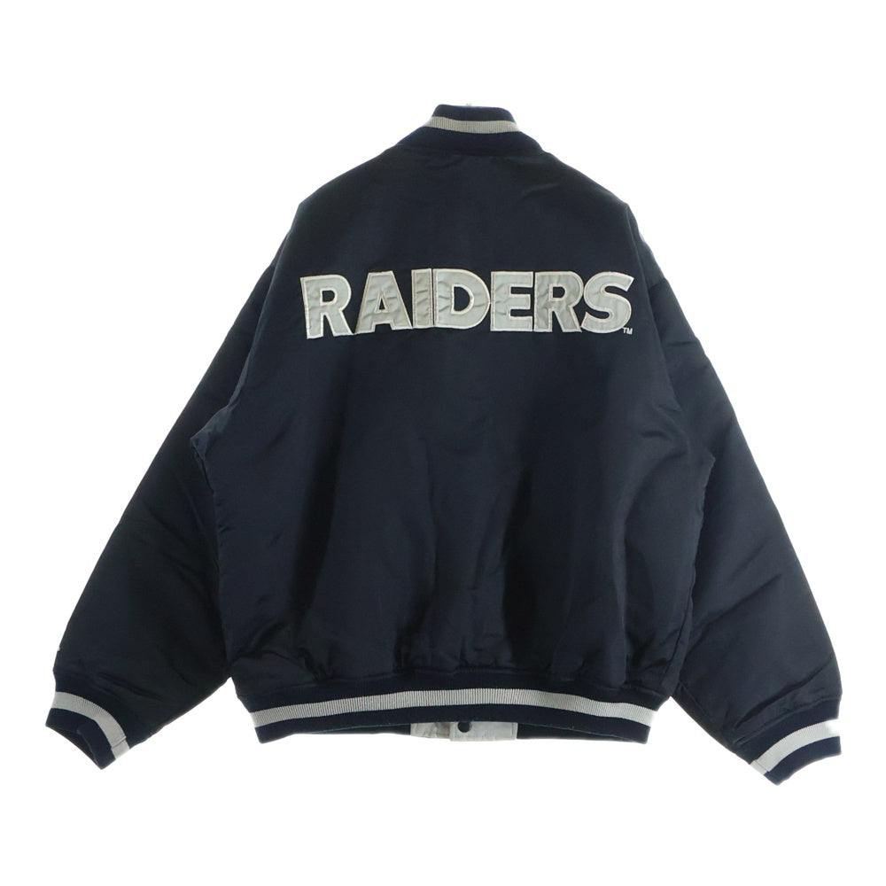 NFL(エヌエフエル) RAIDERS CHALK LINE USA製 レイダース チョーク ライン ロゴワッペン ナイロン スタジアム ジャケット ブラック/グレー