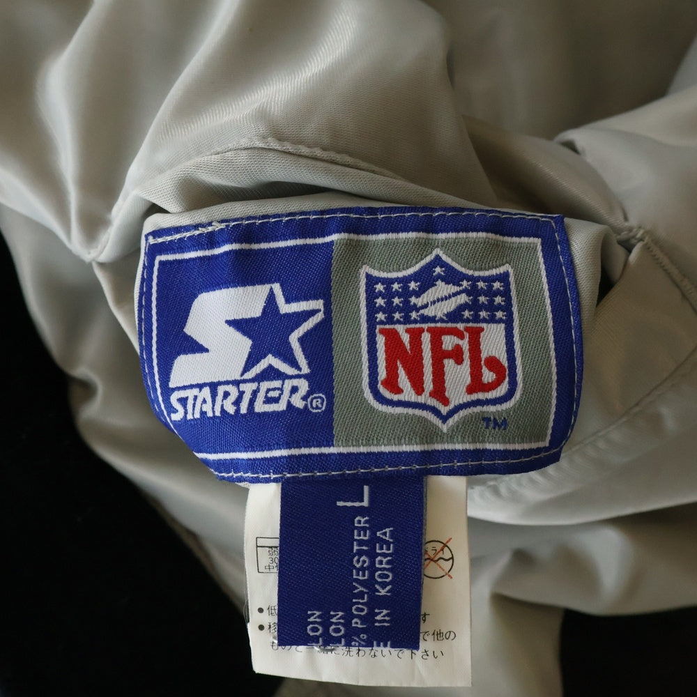 NFL(エヌエフエル) RAIDERS CHALK LINE USA製 レイダース チョーク ライン ロゴワッペン ナイロン スタジアム ジャケット ブラック/グレー