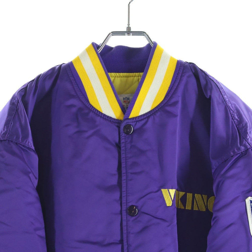 NO BRAND(ノーブランド) NFL by STARTER PROLINE MINNESOTA VIKINGS スターター プロライン ミネソタ バイキングス エンブロイダリーデザイン ナイロン スタジアム ジャケット パープル