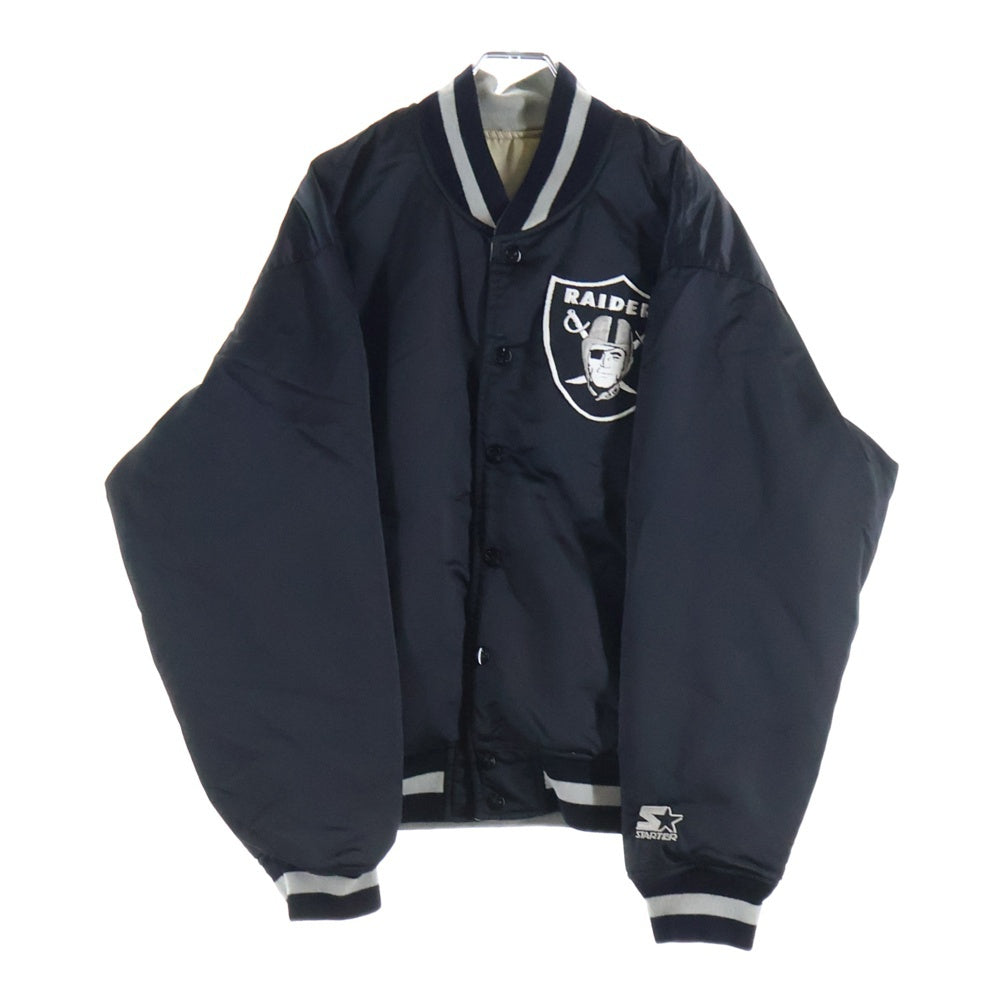 NFL(エヌエフエル) RAIDERS CHALK LINE USA製 レイダース チョーク ライン ロゴワッペン ナイロン スタジアム ジャケット ブラック/グレー