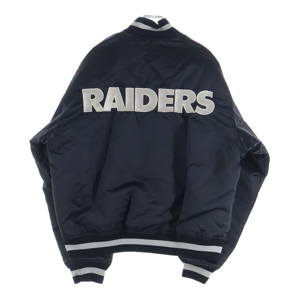 NFL(エヌエフエル) RAIDERS CHALK LINE USA製 レイダース チョーク ライン ロゴワッペン ナイロン スタジアム ジャケット ブラック/グレー