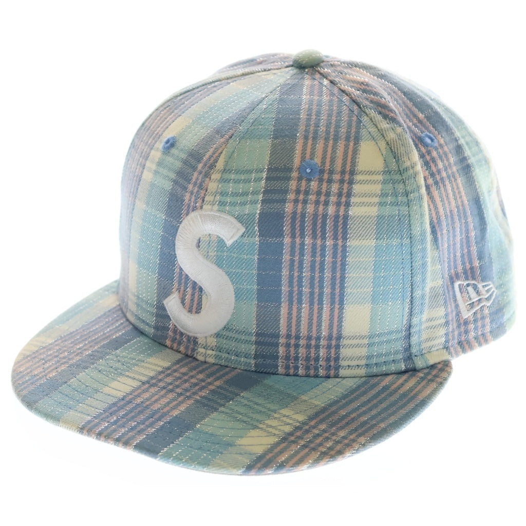 SUPREME(シュプリーム) 23SS ×NEW ERA Metallic Plaid S Logo ニューエラ フロントロゴエンブロイダリー ラメデザイン キャップ 帽子 ブルー レディース