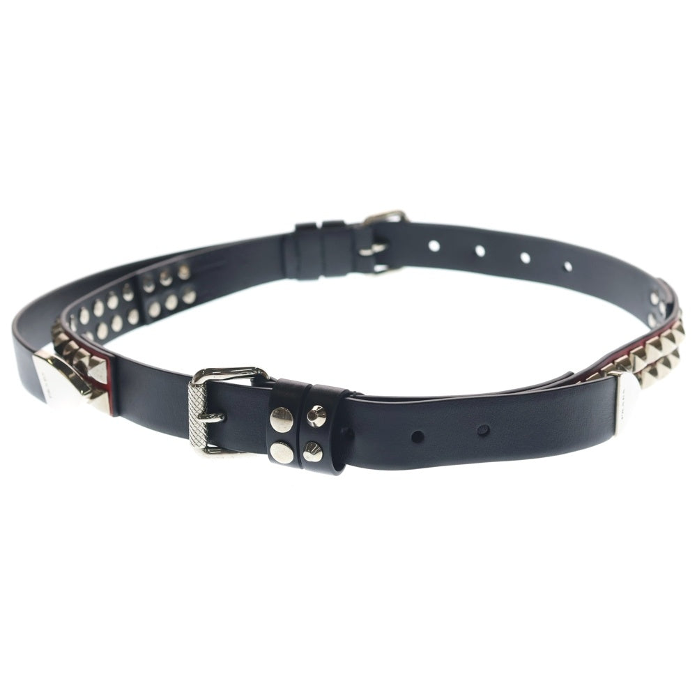 PRADA(プラダ) マルチスタッズ ダブルバックル レザーベルト ブラック/レッド シルバー金具 1CM141