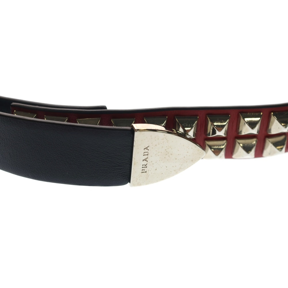 PRADA(プラダ) マルチスタッズ ダブルバックル レザーベルト ブラック/レッド シルバー金具 1CM141