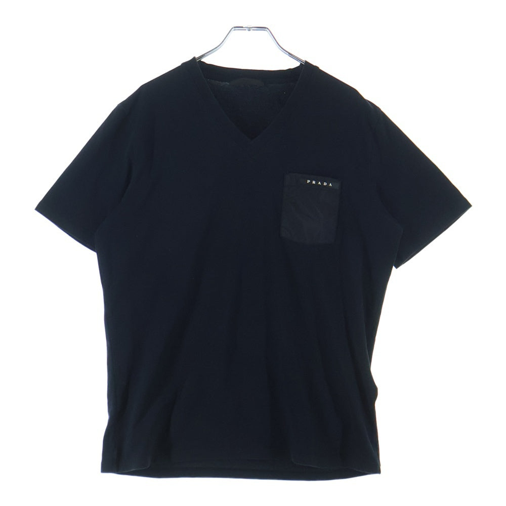 PRADA(プラダ) ラバーロゴデザイン Vネック 半袖Tシャツ カットソー ネイビー SJN251 R192 710