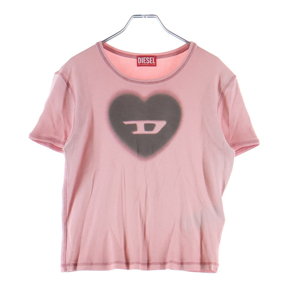 DIESEL(ディーゼル) 24SS T-ELE TEE Dロゴ ハートプリントTシャツ 半袖クルーネックカットソー レディース ピンク A12836