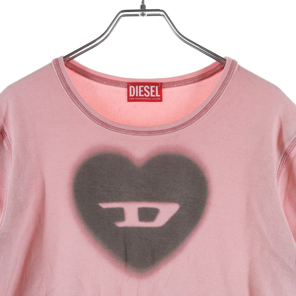 DIESEL(ディーゼル) 24SS T-ELE TEE Dロゴ ハートプリントTシャツ 半袖クルーネックカットソー レディース ピンク A12836
