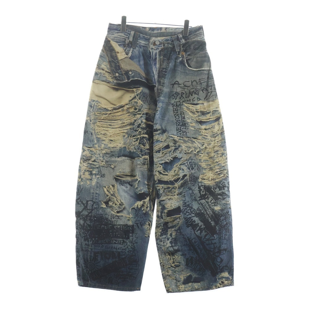 Acne Studios(アクネ ストゥディオズ) SUPER BAGGY FIT JEANS 総柄転写プリント スーパーバギーフィット ボタンフライ デニムパンツ ジーンズ インディゴ FN-MN-TROU001097