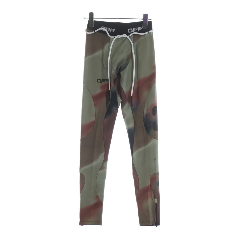OFF-WHITE(オフホワイト) CAMO ACTIVE TIGHTS カモ柄 ロゴプリント ジップスリット アクティブ タイツ レギンス パンツ カーキ OMVG007120JER0026010