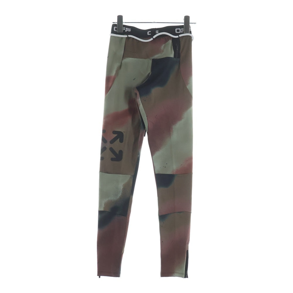 OFF-WHITE(オフホワイト) CAMO ACTIVE TIGHTS カモ柄 ロゴプリント ジップスリット アクティブ タイツ レギンス パンツ カーキ OMVG007120JER0026010
