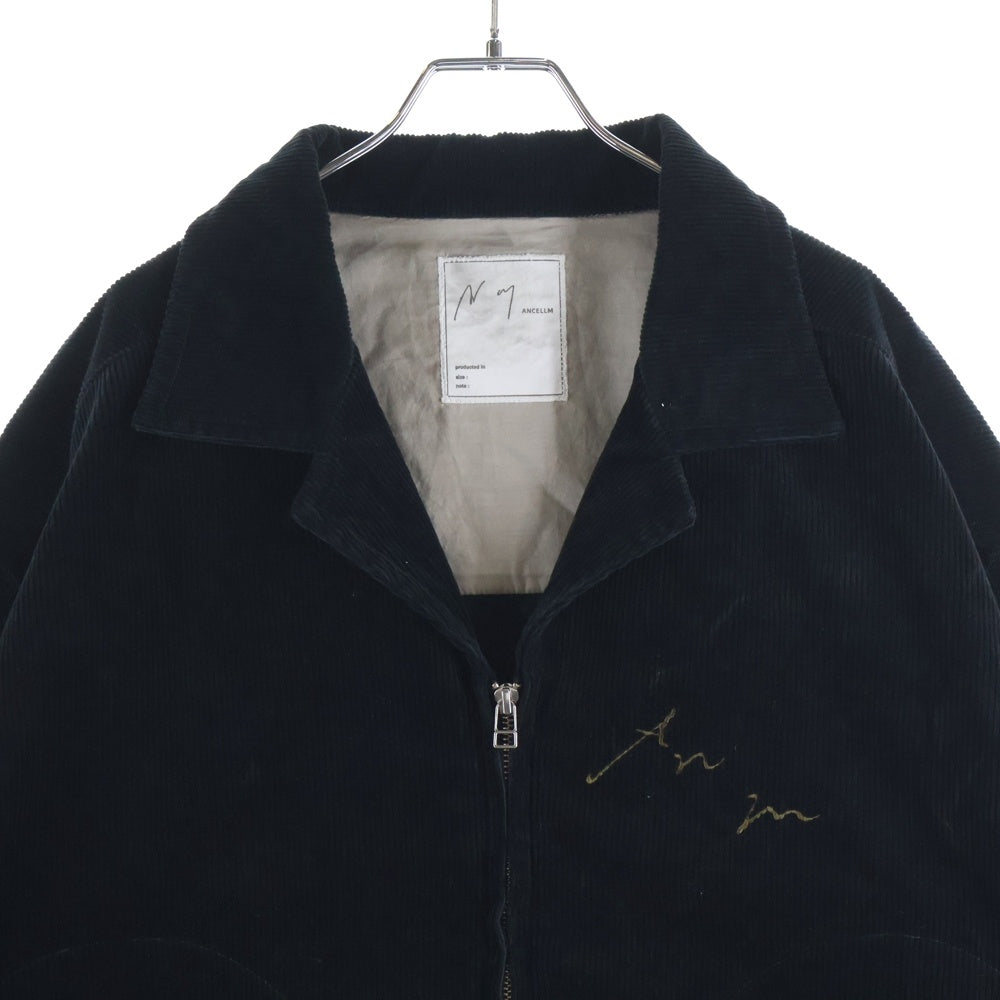 ANCELLM(アンセルム) 25AW CORDUROY ZIPUP JACKET コーデュロイ ロゴポイント刺繍 ジップアップジャケット ブラック ANC-JK65