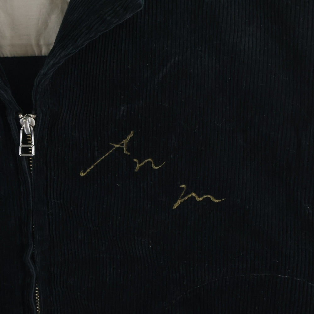 ANCELLM(アンセルム) 25AW CORDUROY ZIPUP JACKET コーデュロイ ロゴポイント刺繍 ジップアップジャケット ブラック ANC-JK65