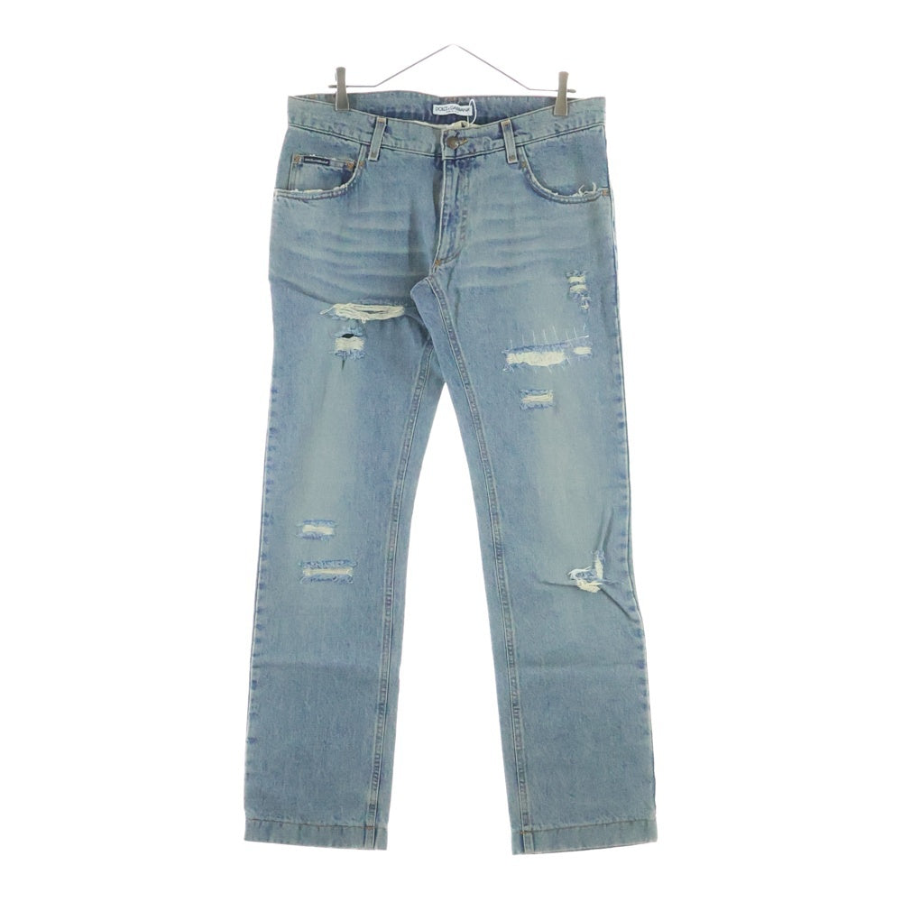 DOLCE & GABBANA(ドルチェアンドガッバーナ) 00S クラッシュ加工 5ポケット ジップフライ ストレート デニムパンツ インディゴ S0619 9429