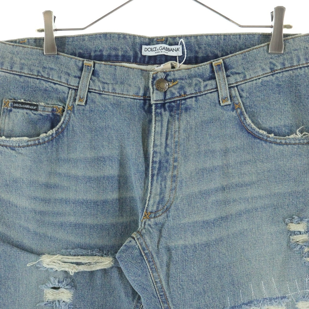 DOLCE & GABBANA(ドルチェアンドガッバーナ) 00S クラッシュ加工 5ポケット ジップフライ ストレート デニムパンツ インディゴ S0619 9429