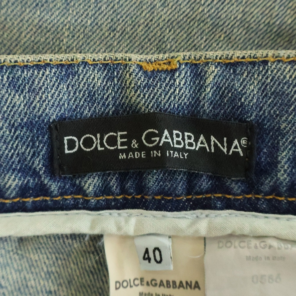 DOLCE & GABBANA(ドルチェアンドガッバーナ) 00S クラッシュ加工 5ポケット ジップフライ ストレート デニムパンツ インディゴ 6074 0586