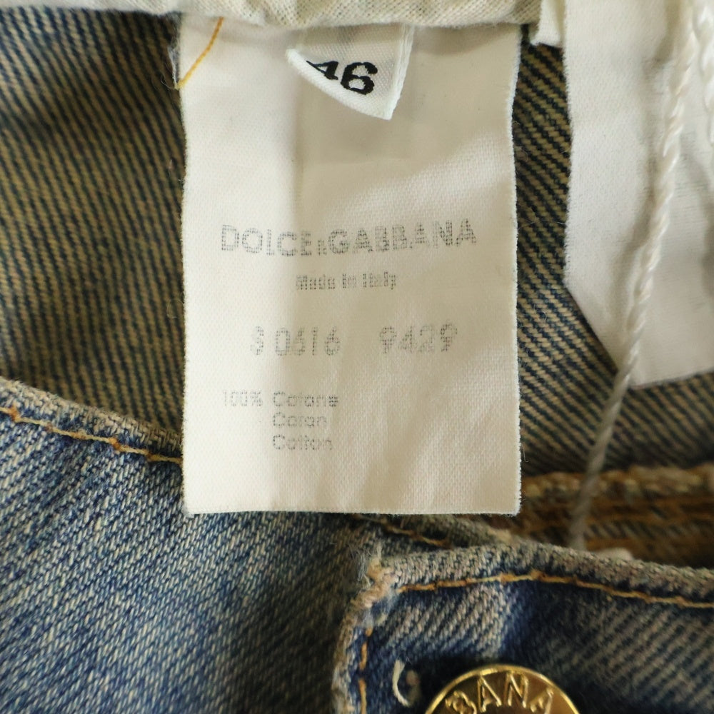 DOLCE & GABBANA(ドルチェアンドガッバーナ) 00S クラッシュ加工 金ボタン 5ポケット ジップフライ ストレート デニムパンツ インディゴ S0616 9429