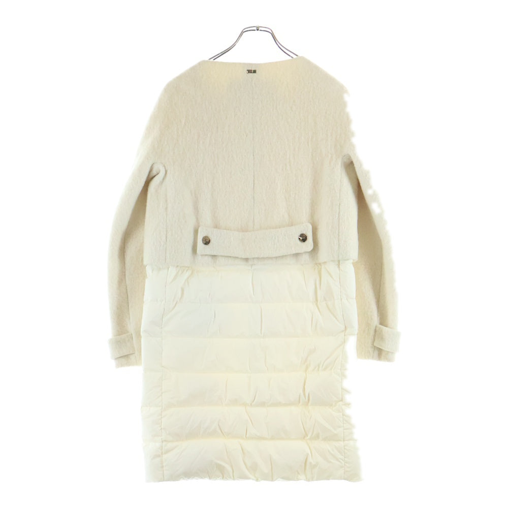 HERNO(ヘルノ) ウールダウン切り替えデザイン ノーカラー ジップアップロングコート ホワイト CA0275D-39138-1000 レディース