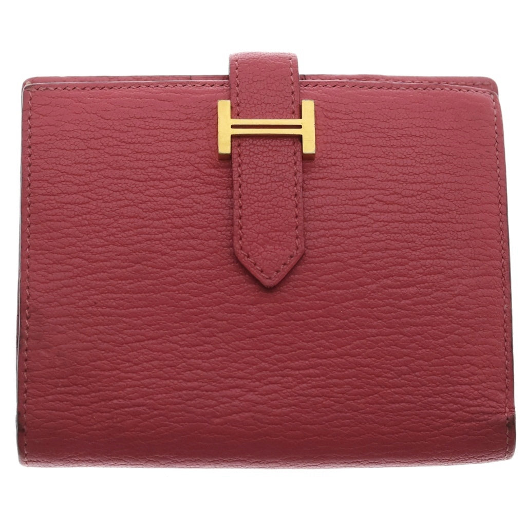 HERMES(エルメス) ベアン H金具 レザー カードケース A刻印 ピンク ゴールド金具 レディース
