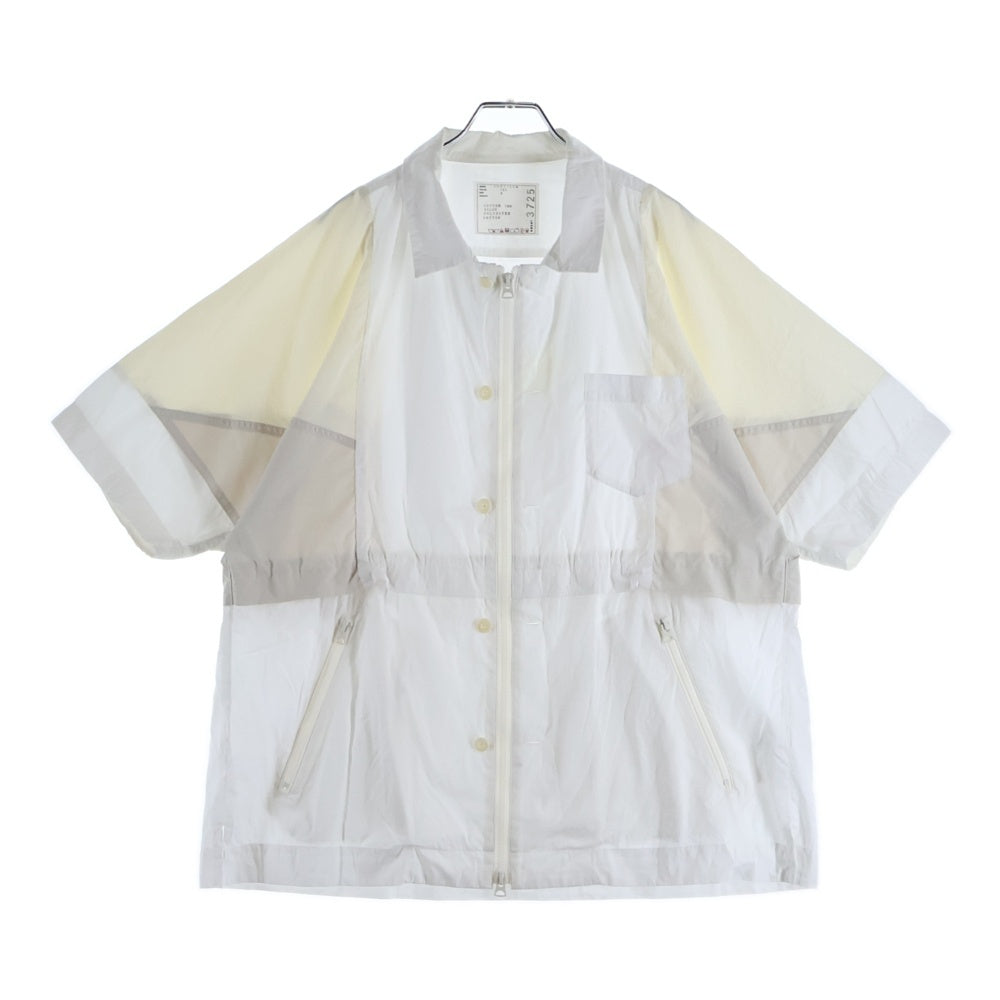 Sacai(サカイ) 25SS POPLIN TASLAN NYLON SHIRT ポプリン タスランナイロン ジップアップ レギュラーカラー 半袖シャツ ホワイト 25-03725M