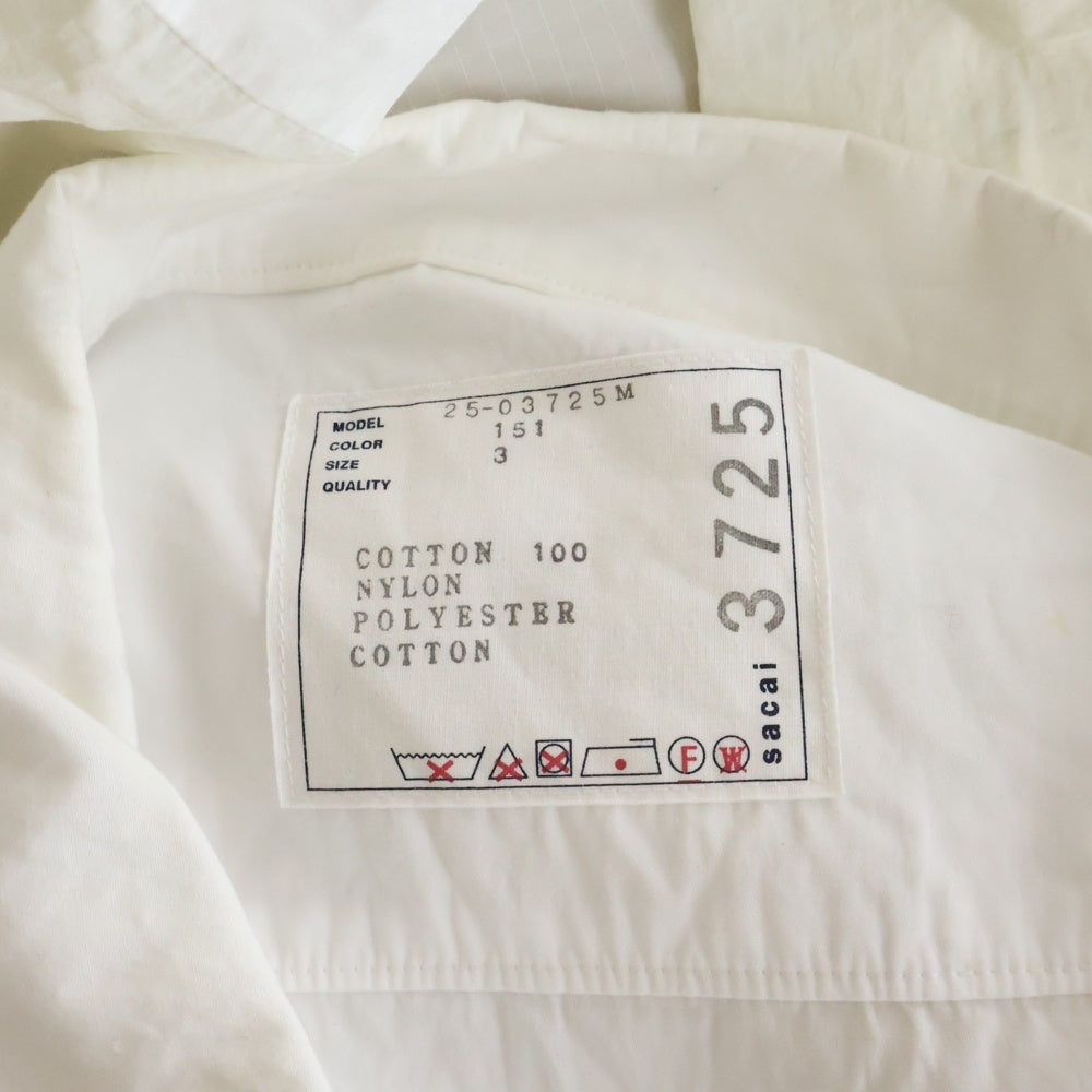 Sacai(サカイ) 25SS POPLIN TASLAN NYLON SHIRT ポプリン タスランナイロン ジップアップ レギュラーカラー 半袖シャツ ホワイト 25-03725M