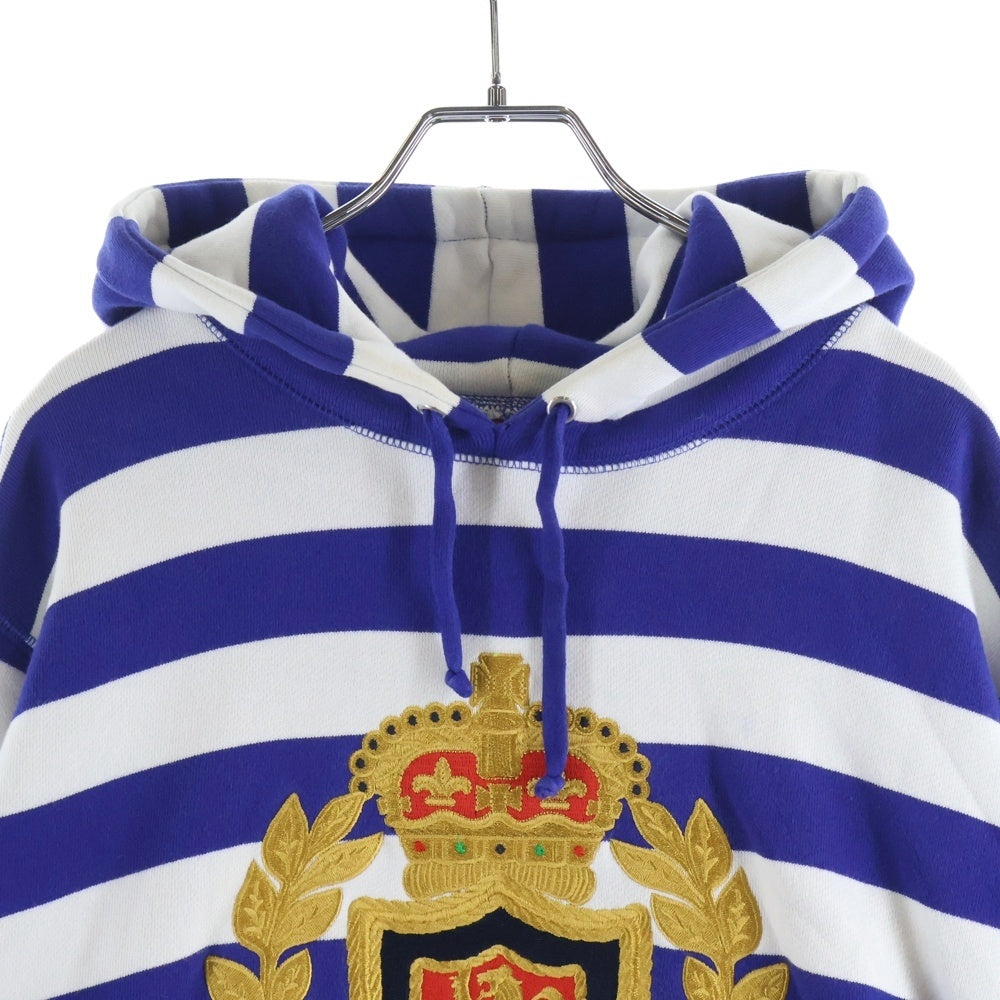 SUPREME(シュプリーム) 07AW Striped Crest Hoodie ストライプ クレスト フロントロゴワッペン プルオーバーフーディー パーカー ブルー