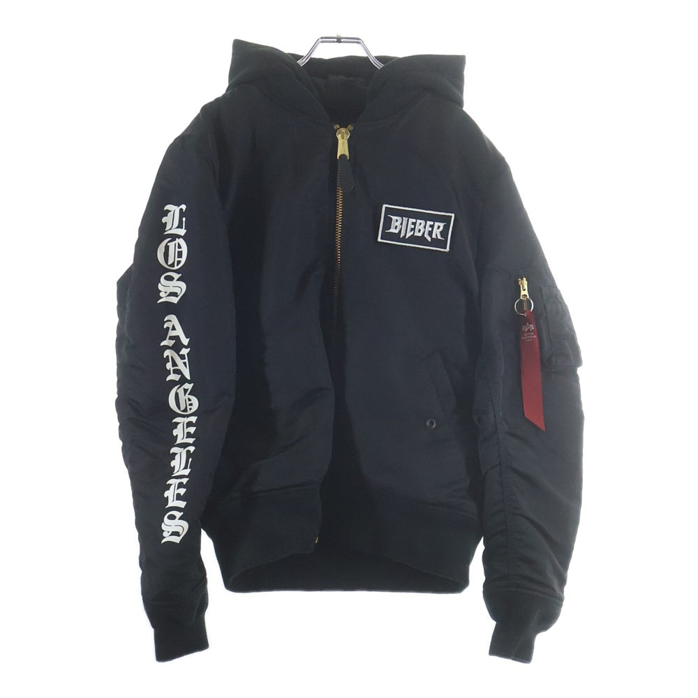 ALPHA INDUSTRIES(アルファ インダストリーズ) ×JUSTIN BIEBER MA-1 ジャスティンビーバー ロゴプリント フーデッドボンバージャケット ブラック TA0130-8401