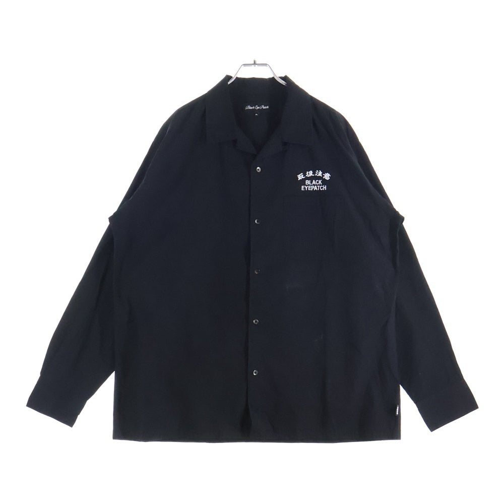 THE BLACK EYE PATCH(ブラックアイパッチ) HWC EMBROIDERED OPEN COLLARED L/S SHIRT ロゴエンブロイダリー オープンカラー 長袖シャツ ブラック BEPSS25TP07
