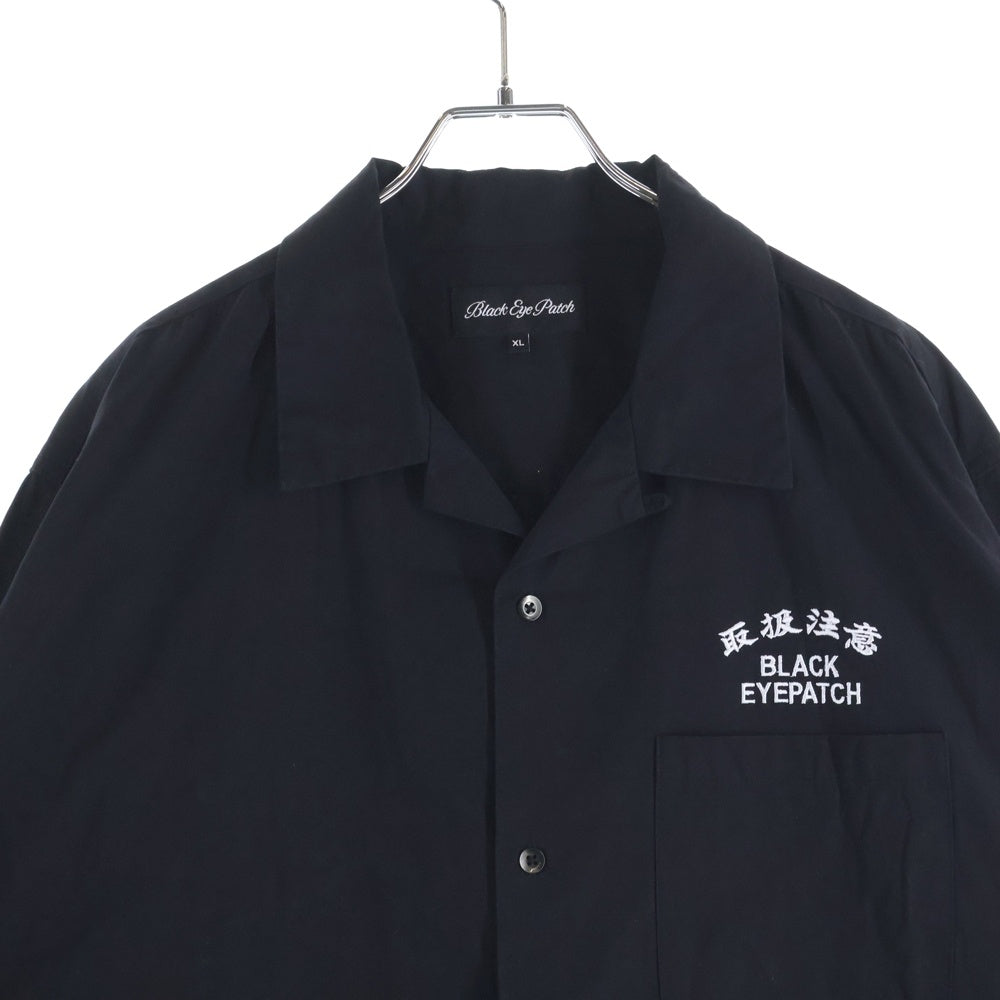 THE BLACK EYE PATCH(ブラックアイパッチ) HWC EMBROIDERED OPEN COLLARED L/S SHIRT ロゴエンブロイダリー オープンカラー 長袖シャツ ブラック BEPSS25TP07
