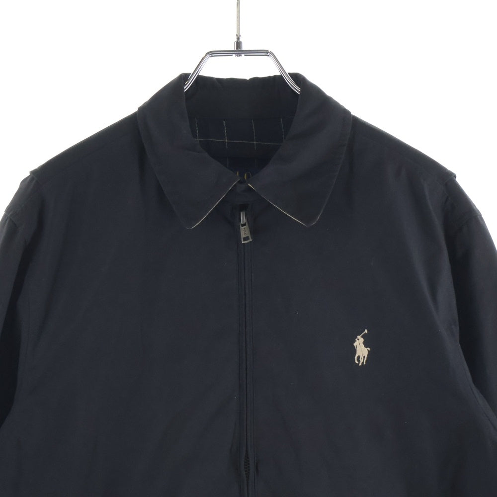 POLO RALPH LAUREN(ポロラルフローレン) 裏地チェック ロゴエンブロイダリー スイングトップ ジップアップジャケット ブラック