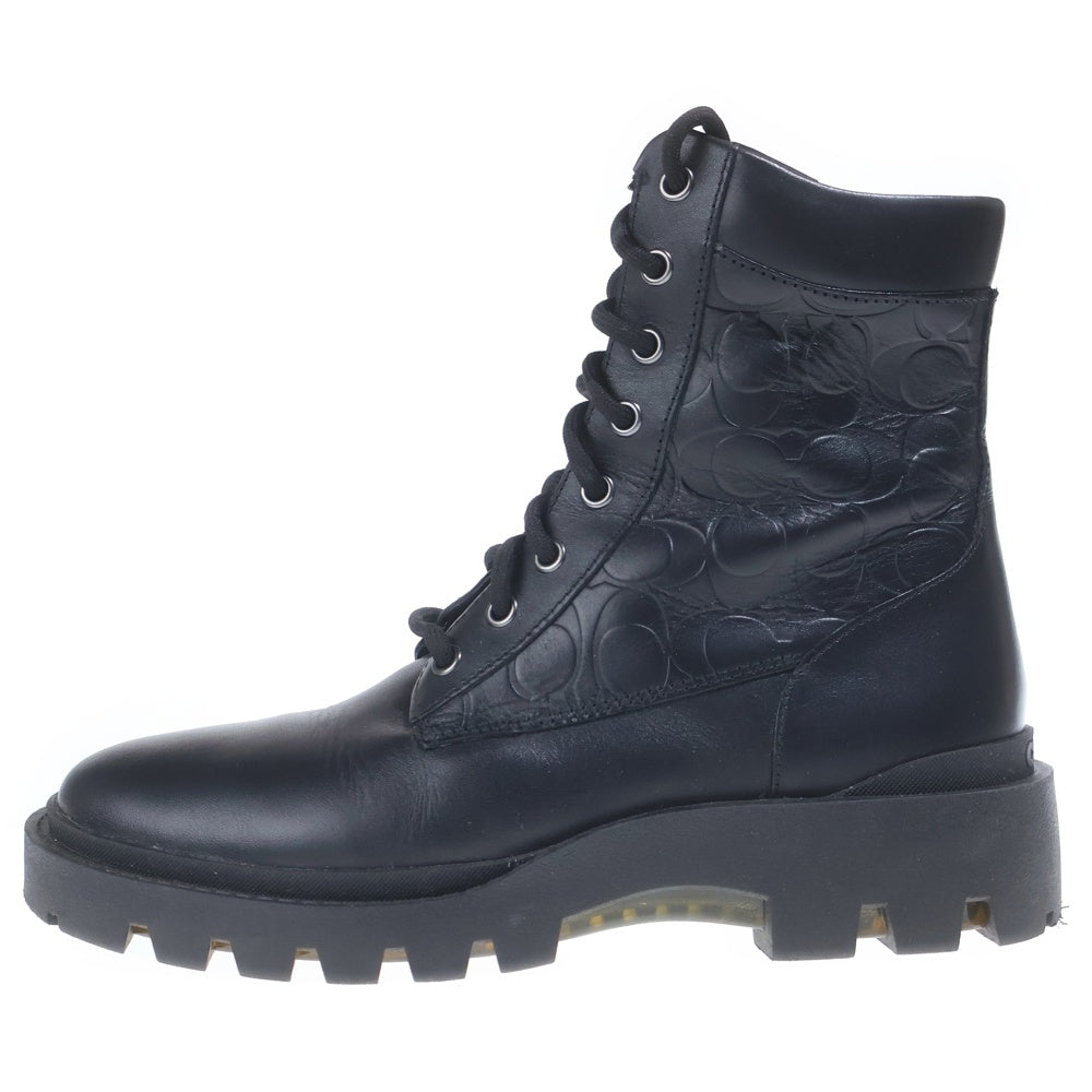 COACH(コーチ) CITYSOLE BOOT シティソール ロゴエンボス レースアップレザーブーツ ブラック CC748