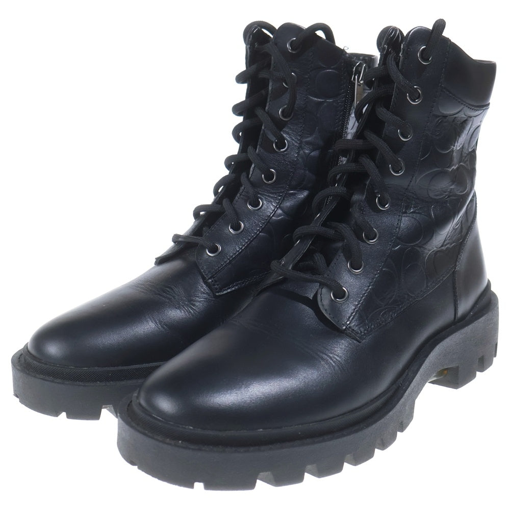 COACH(コーチ) CITYSOLE BOOT シティソール ロゴエンボス レースアップレザーブーツ ブラック CC748