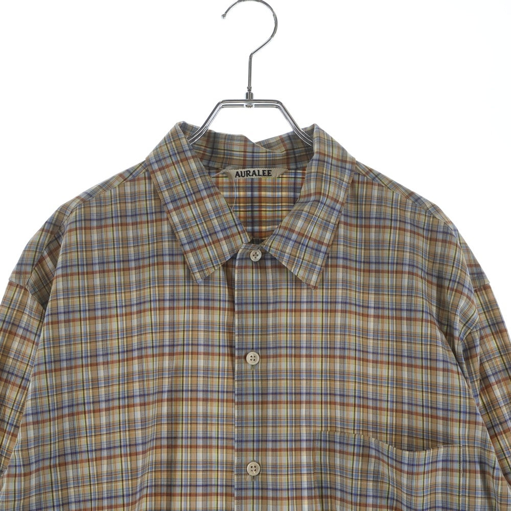 AURALEE(オーラリー) 21SS WASHABLE SUPER LIGHT WOOL CHECK SHIRTS ウォッシャブル スーパーライト ウール チェック柄 レギュラーカラー 長袖シャツ ブラウン A21SS01LC