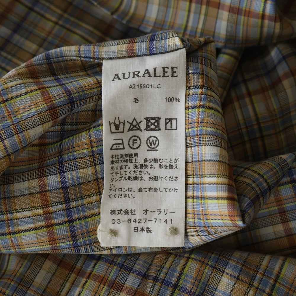 AURALEE(オーラリー) 21SS WASHABLE SUPER LIGHT WOOL CHECK SHIRTS ウォッシャブル スーパーライト ウール チェック柄 レギュラーカラー 長袖シャツ ブラウン A21SS01LC