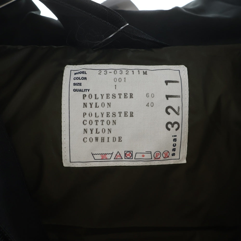 Sacai(サカイ) 23AW FAUX SUEDE MIX VEST フェイク スウェード切り替え ミックス ジップアップ ダウン ベスト ブラック 23-03211M