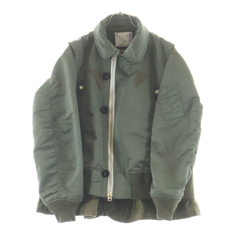 Sacai(サカイ) 22AW NYLON TWILL MIX BLOUSON ナイロン ツイル ミックス ドッキング ライナー付き ジップアップ ボンバージャケット カーキ 22-02824M