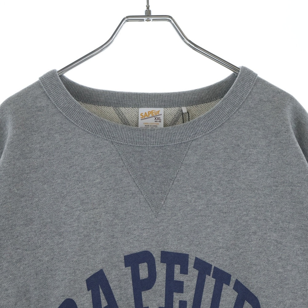 SAPEur(サプール) NAVAL CREW NECK フロントカレッジロゴ クルーネックスウェットトレーナー グレー A0025-415