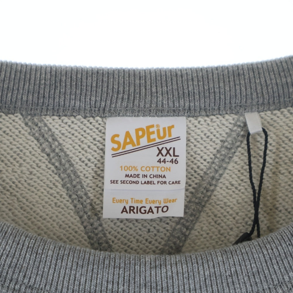 SAPEur(サプール) NAVAL CREW NECK フロントカレッジロゴ クルーネックスウェットトレーナー グレー A0025-415