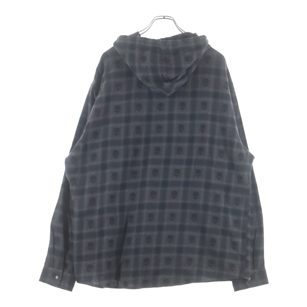 SUPREME(シュプリーム) 25AW ×Number(N)ine Hooded Flannel Shirt ナンバーナイン スカル総柄 フーデッド長袖フランネルシャツ グレー/ブラック