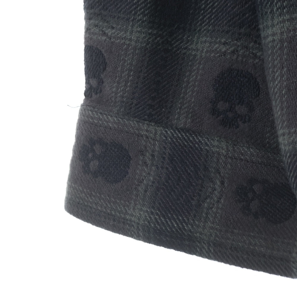 SUPREME(シュプリーム) 25AW ×Number(N)ine Hooded Flannel Shirt ナンバーナイン スカル総柄 フーデッド長袖フランネルシャツ グレー/ブラック