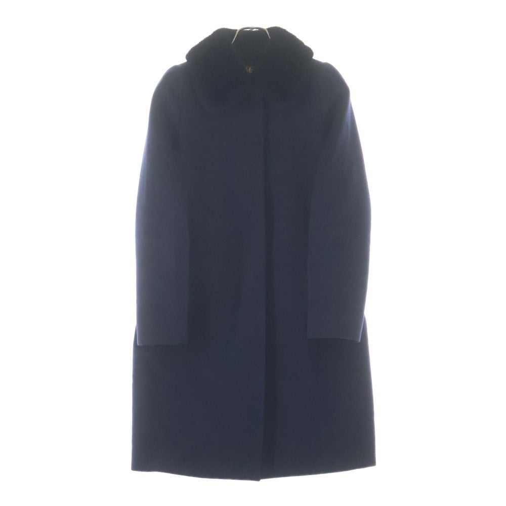 Max Mara(マックスマーラ) ミンクファーカラー ボタンアップ ノーベント ウール ロングコート ネイビー レディース 608605836 00