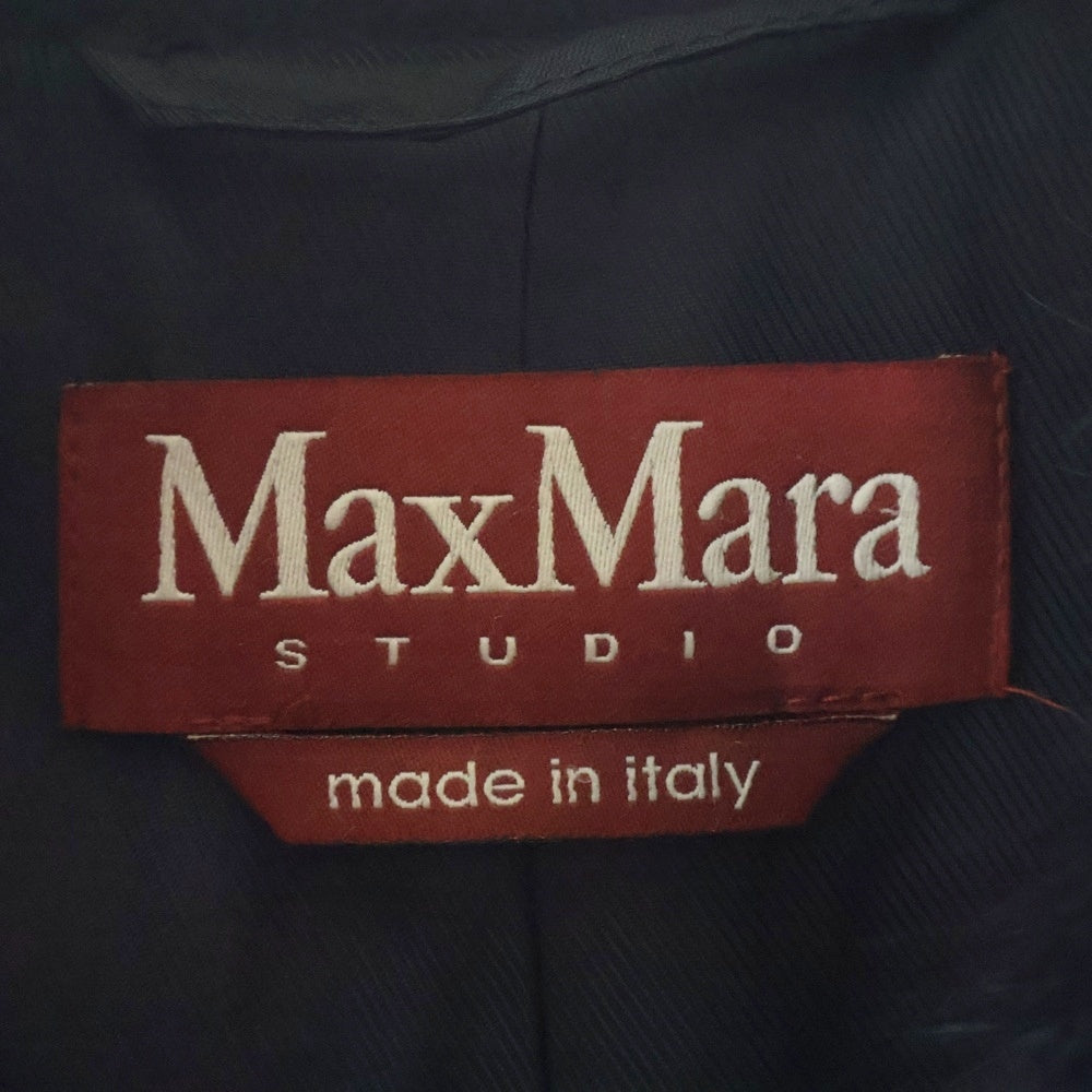 Max Mara(マックスマーラ) ミンクファーカラー ボタンアップ ノーベント ウール ロングコート ネイビー レディース 608605836 00