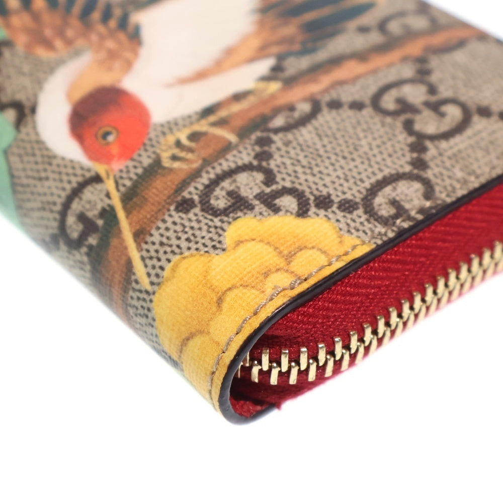 GUCCI(グッチ) GGスプリーム グッチティアン ラウンドファスナ レザーコインケース 財布 ベージュ/レッド 424897 534563 レディース