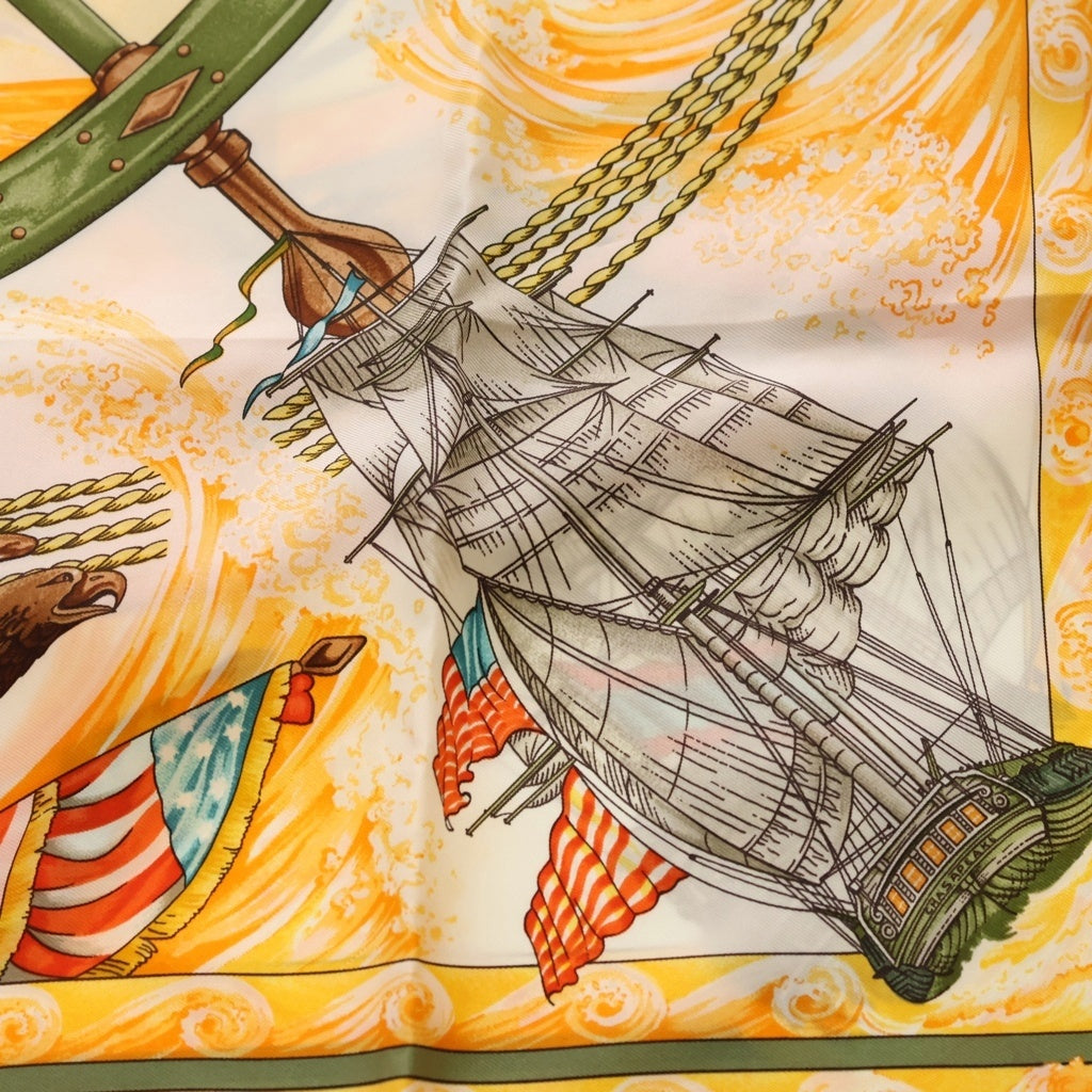 HERMES(エルメス) カレ90 Vive le Vent シルクスカーフ オレンジ レディース