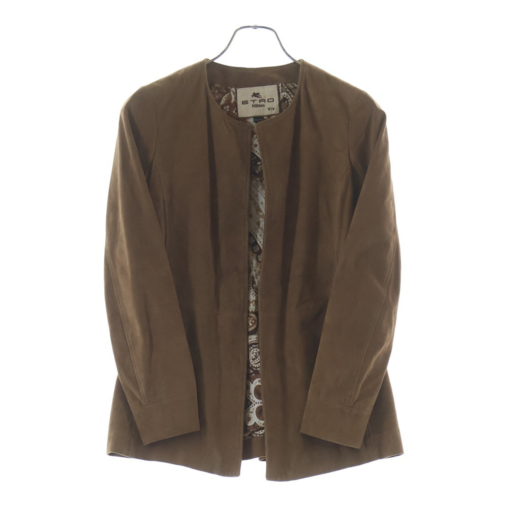 ETRO(エトロ) ノーカラー スエードレザージャケット ブラウン 141-15478-9560