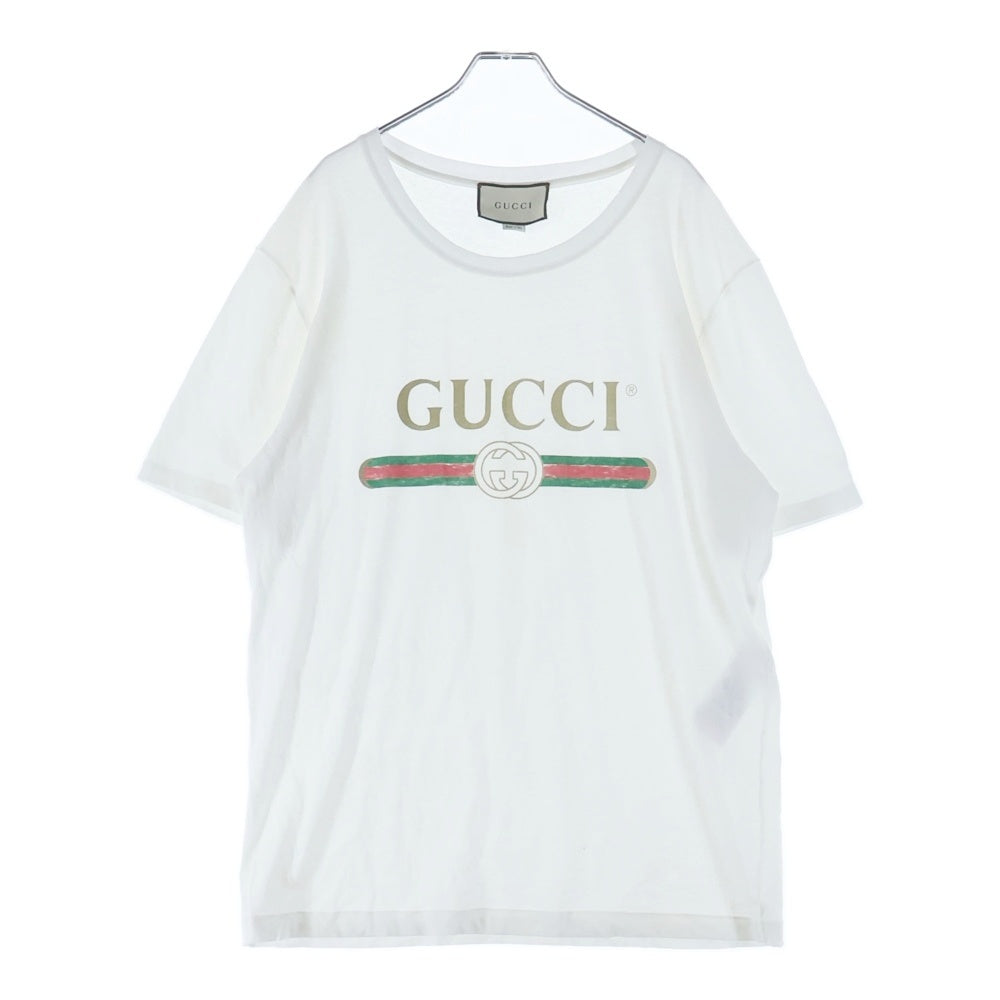 GUCCI(グッチ) ロゴ ウォッシュド オーバーサイズ クルーネック半袖Tシャツ カットソー ホワイト 440103 X3F05
